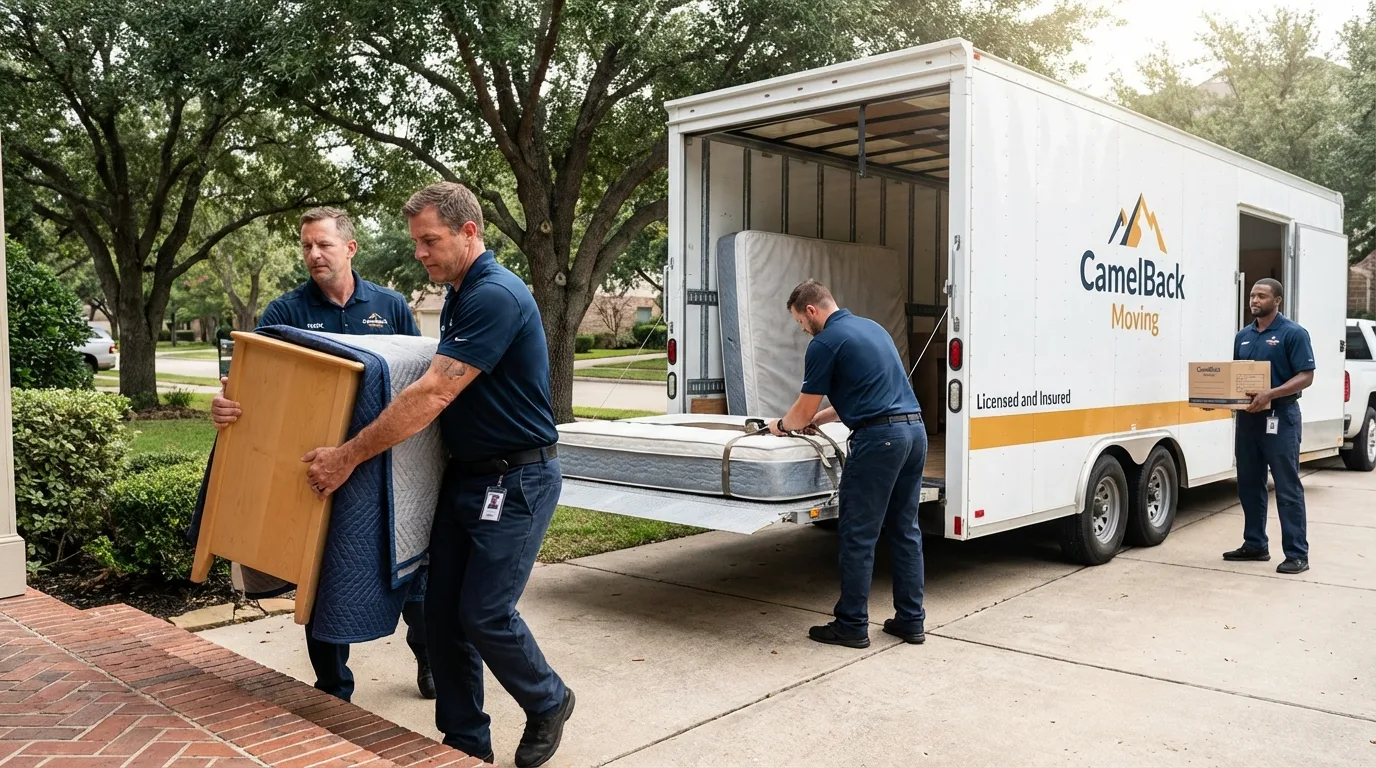 Crew loading residential truck for cross-state move from Conway Springs, KS