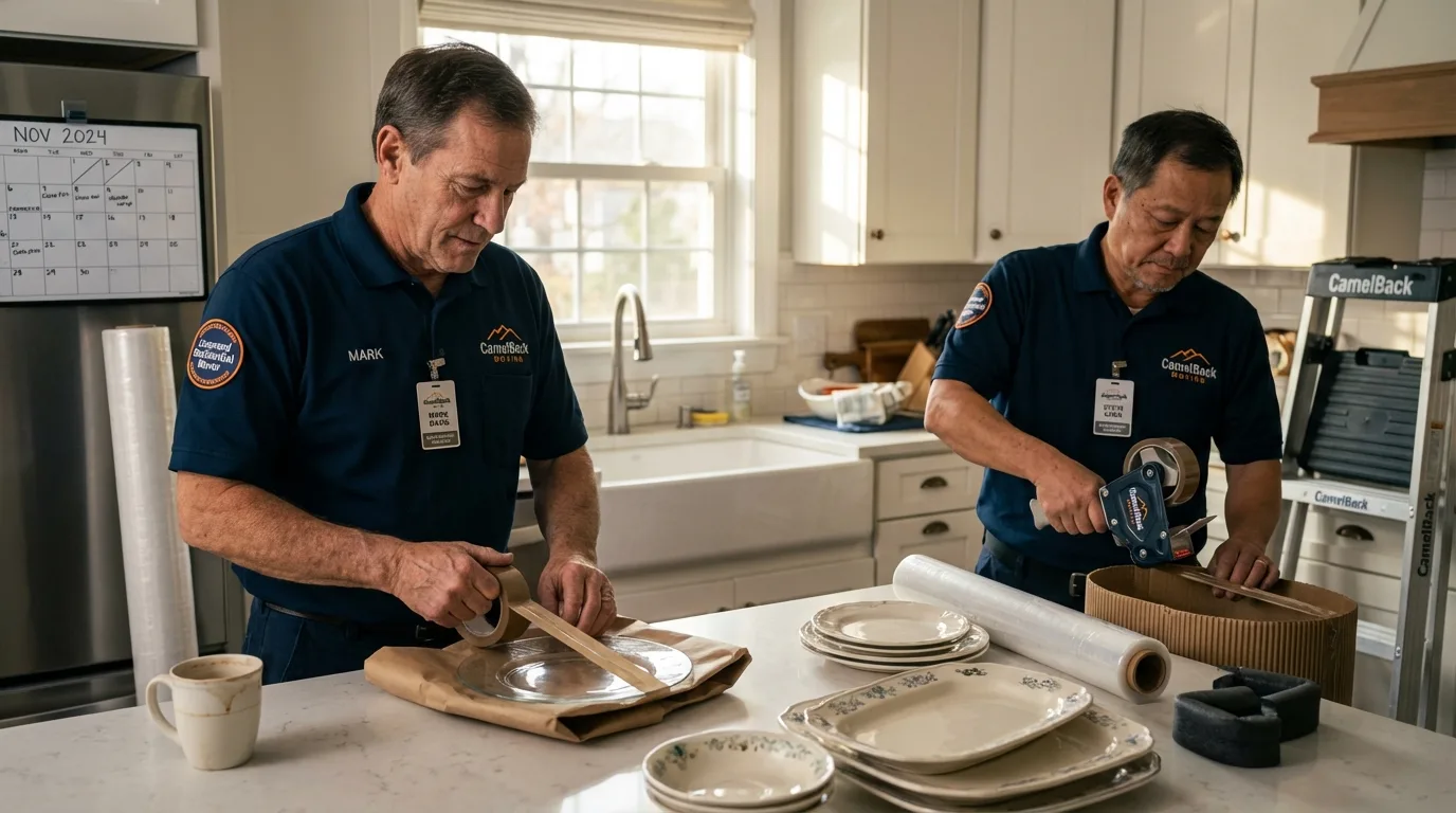 Professional crew packing kitchen dishware in Conway Springs, KS
